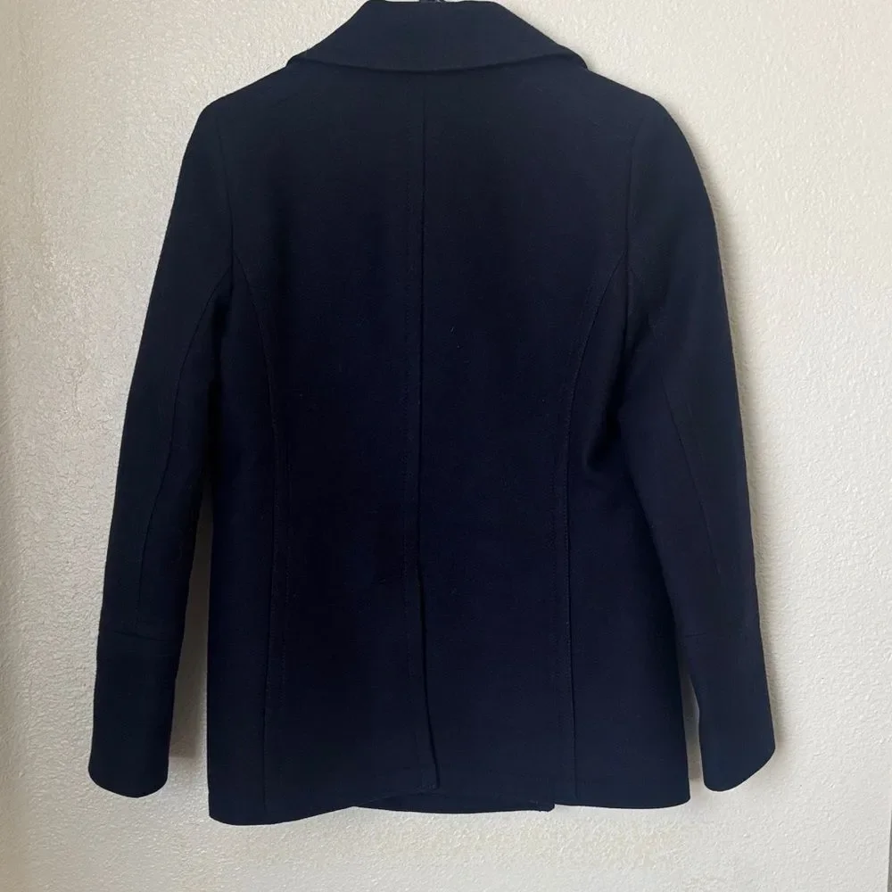 J. Crew Midnight Blue Pea Coat with Gold Buttons Wool & Cashmere Womens Size 4 - Picture 6 of 10